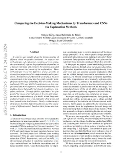Comparing the Decision-Making Mechanisms by Transformers and CNNs via
  Explanation Methods