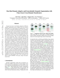 One-Shot Domain Adaptive and Generalizable Semantic Segmentation with
  Class-Aware Cross-Domain Transformers