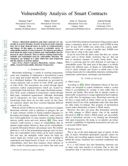 Vulnerability Analysis of Smart Contracts