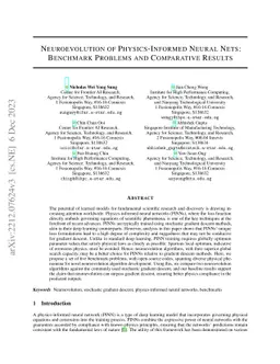 Neuroevolution of Physics-Informed Neural Nets: Benchmark Problems and
  Comparative Results