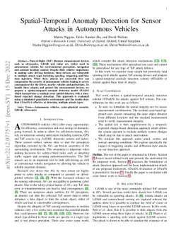 Spatial-Temporal Anomaly Detection for Sensor Attacks in Autonomous
  Vehicles