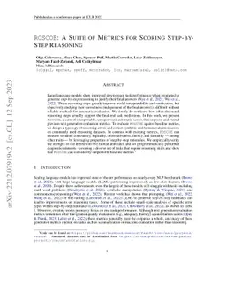 ROSCOE: A Suite of Metrics for Scoring Step-by-Step Reasoning