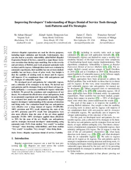 Improving Developers' Understanding of Regex Denial of Service Tools
  through Anti-Patterns and Fix Strategies