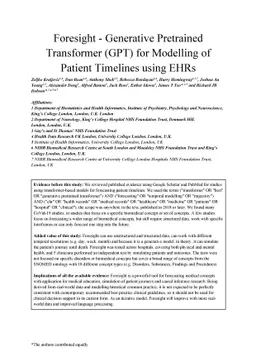 Foresight -- Generative Pretrained Transformer (GPT) for Modelling of
  Patient Timelines using EHRs