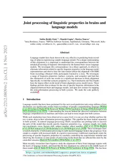 Joint processing of linguistic properties in brains and language models