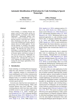 Automatic Identification of Motivation for Code-Switching in Speech
  Transcripts