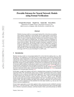 Provable Fairness for Neural Network Models using Formal Verification