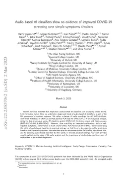 Audio-based AI classifiers show no evidence of improved COVID-19
  screening over simple symptoms checkers