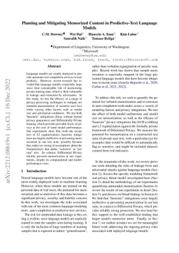 Planting and Mitigating Memorized Content in Predictive-Text Language
  Models