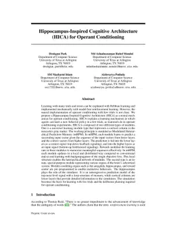 Hippocampus-Inspired Cognitive Architecture (HICA) for Operant
  Conditioning