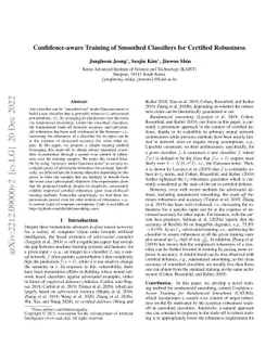 Confidence-aware Training of Smoothed Classifiers for Certified
  Robustness