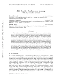 Risk-Sensitive Reinforcement Learning with Exponential Criteria