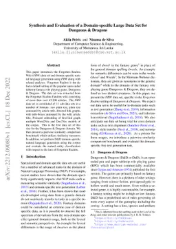 Synthesis and Evaluation of a Domain-specific Large Data Set for
  Dungeons & Dragons