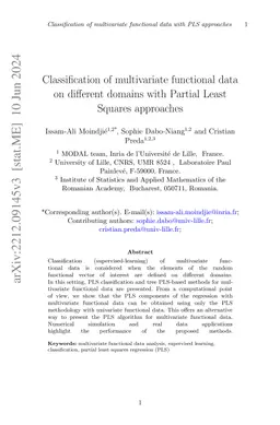 Classification of multivariate functional data on different domains with
  Partial Least Squares approaches