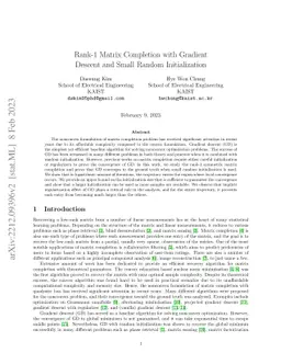 Rank-1 Matrix Completion with Gradient Descent and Small Random Initialization