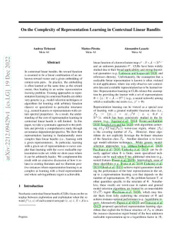 On the Complexity of Representation Learning in Contextual Linear
  Bandits