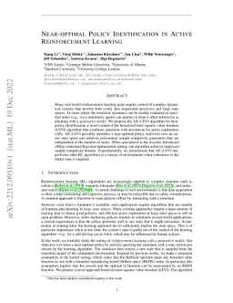 Near-optimal Policy Identification in Active Reinforcement Learning