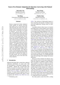 Source-Free Domain Adaptation for Question Answering with Masked
  Self-training