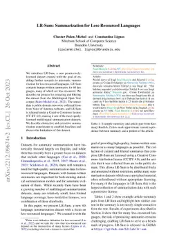 LR-Sum: Summarization for Less-Resourced Languages