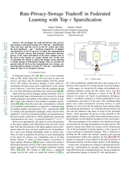 Rate-Privacy-Storage Tradeoff in Federated Learning with Top $r$
  Sparsification