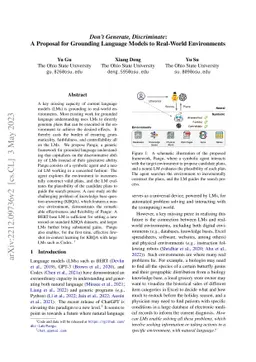 Don't Generate, Discriminate: A Proposal for Grounding Language Models
  to Real-World Environments