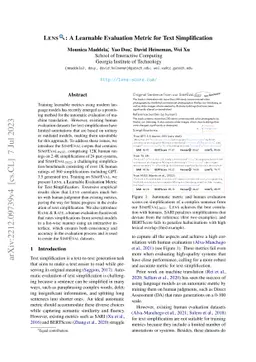 LENS: A Learnable Evaluation Metric for Text Simplification