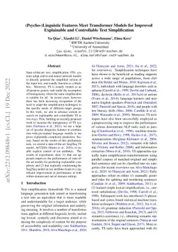 (Psycho-)Linguistic Features Meet Transformer Models for Improved
  Explainable and Controllable Text Simplification
