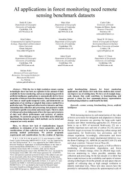 AI applications in forest monitoring need remote sensing benchmark
  datasets
