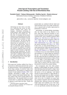 Joint Speech Transcription and Translation: Pseudo-Labeling with
  Out-of-Distribution Data