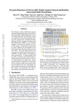 Towards Robustness of Text-to-SQL Models Against Natural and Realistic
  Adversarial Table Perturbation