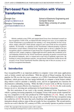 Part-based Face Recognition with Vision Transformers