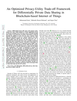 An Optimized Privacy-Utility Trade-off Framework for Differentially
  Private Data Sharing in Blockchain-based Internet of Things