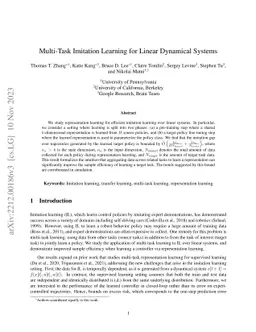 Multi-Task Imitation Learning for Linear Dynamical Systems