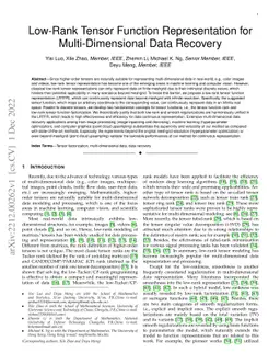 Low-Rank Tensor Function Representation for Multi-Dimensional Data
  Recovery