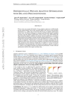 Differentially Private Adaptive Optimization with Delayed
  Preconditioners