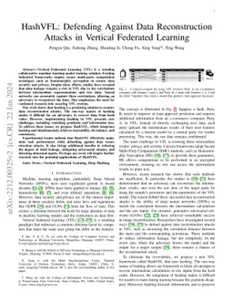 HashVFL: Defending Against Data Reconstruction Attacks in Vertical
  Federated Learning