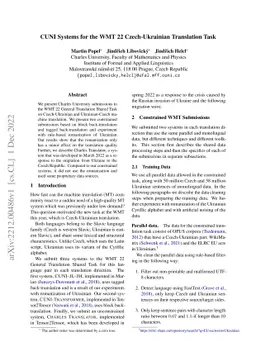 CUNI Systems for the WMT22 Czech-Ukrainian Translation Task