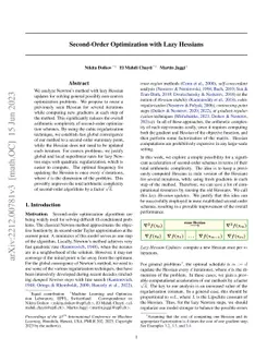 Second-order optimization with lazy Hessians