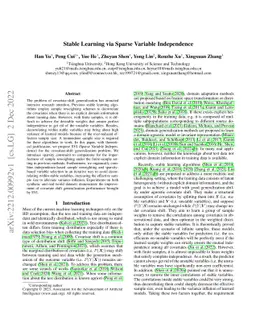Stable Learning via Sparse Variable Independence