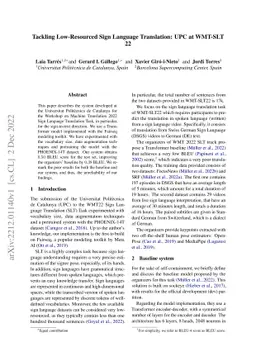 Tackling Low-Resourced Sign Language Translation: UPC at WMT-SLT 22