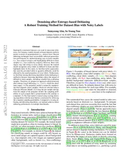 Denoising after Entropy-based Debiasing A Robust Training Method for
  Dataset Bias with Noisy Labels