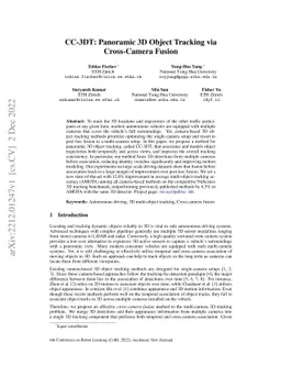 CC-3DT: Panoramic 3D Object Tracking via Cross-Camera Fusion