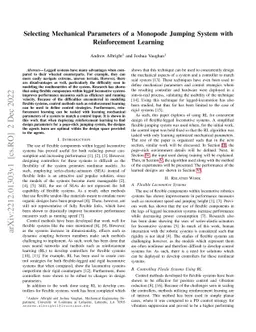 Selecting Mechanical Parameters of a Monopode Jumping System with
  Reinforcement Learning