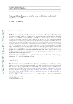 Fast gap-filling of massive data by local-equilibrium conditional
  simulations on GPU
