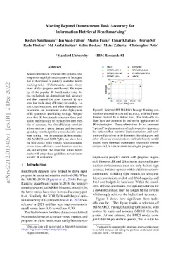 Moving Beyond Downstream Task Accuracy for Information Retrieval
  Benchmarking