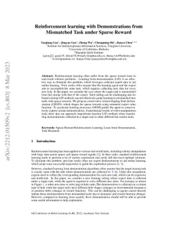 Reinforcement learning with Demonstrations from Mismatched Task under
  Sparse Reward