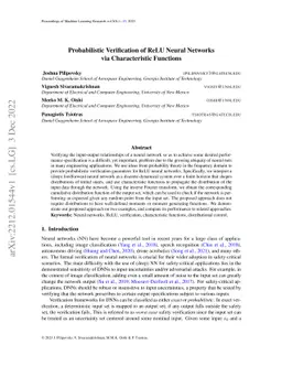 Probabilistic Verification of ReLU Neural Networks via Characteristic
  Functions