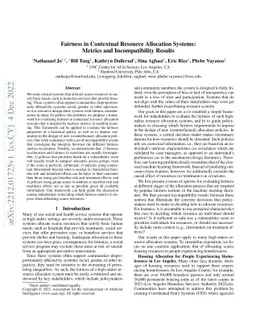 Fairness in Contextual Resource Allocation Systems: Metrics and
  Incompatibility Results