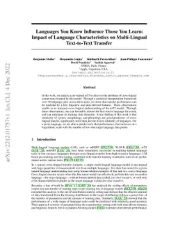Languages You Know Influence Those You Learn: Impact of Language
  Characteristics on Multi-Lingual Text-to-Text Transfer