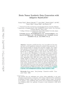 Brain Tumor Synthetic Data Generation with Adaptive StyleGANs